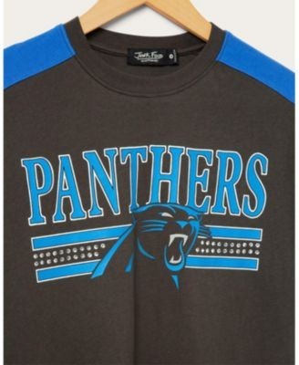 Junk Food Clothing Women's Carolina Panthers Striped Bling Crop Tee