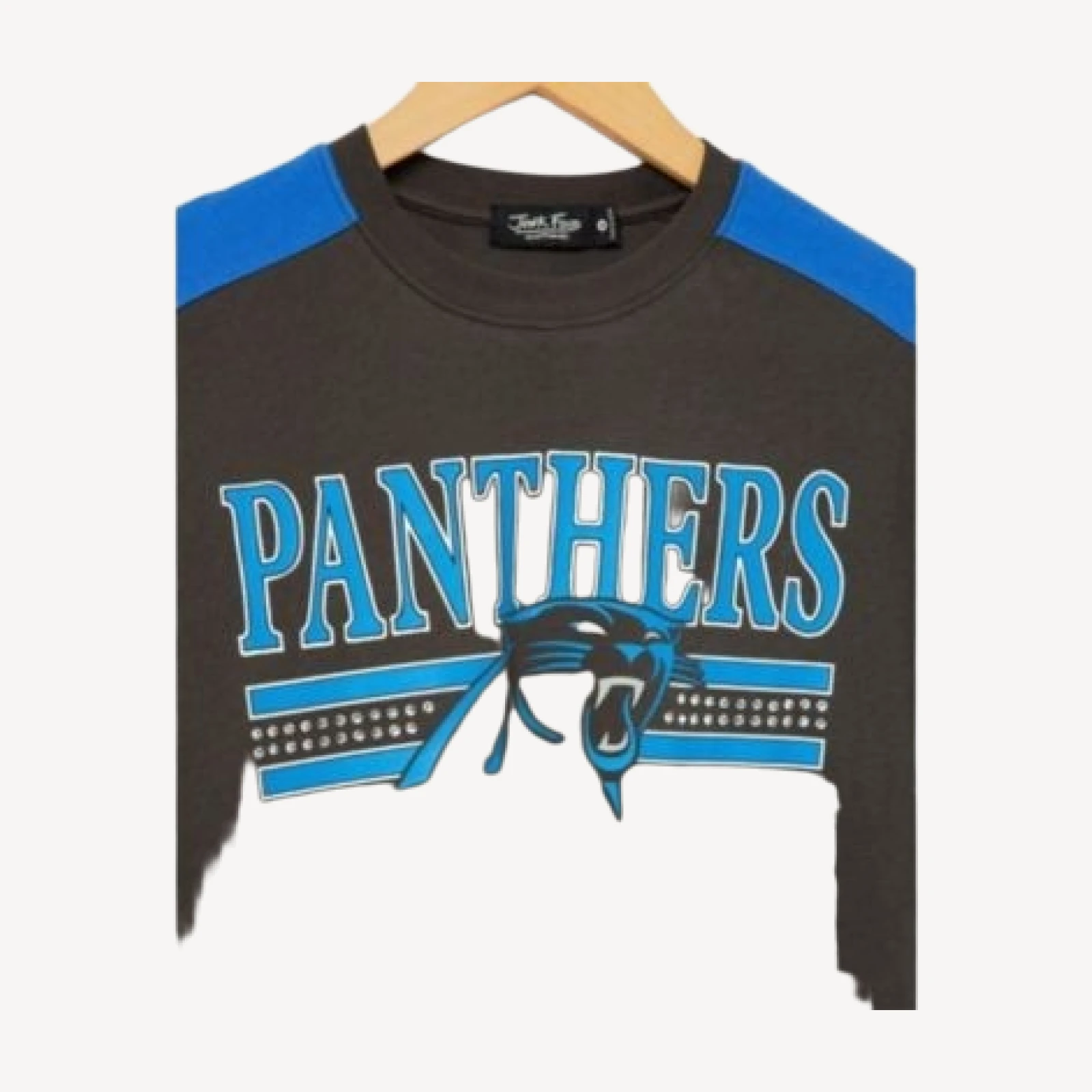 Junk Food Clothing Women's Carolina Panthers Striped Bling Crop Tee