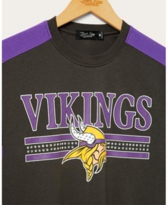 Junk Food Clothing Women's Minnesota Vikings Striped Bling Crop Tee