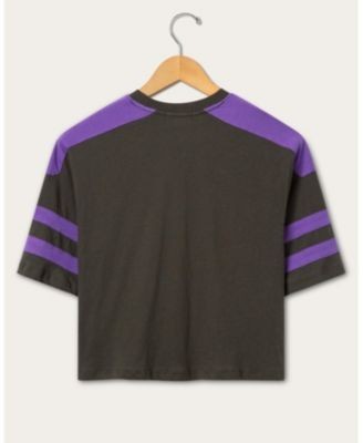 Junk Food Clothing Women's Minnesota Vikings Striped Bling Crop Tee