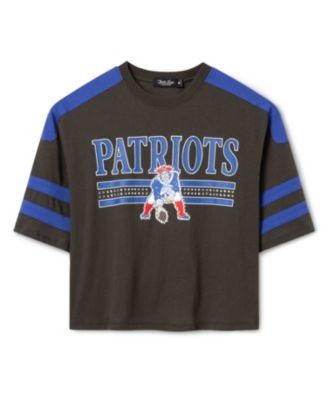Junk Food Clothing Women's New England Patriots Striped Bling Crop Tee
