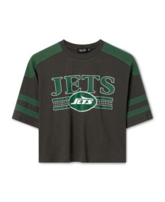Junk Food Clothing Women's New York Jets Striped Bling Crop Tee
