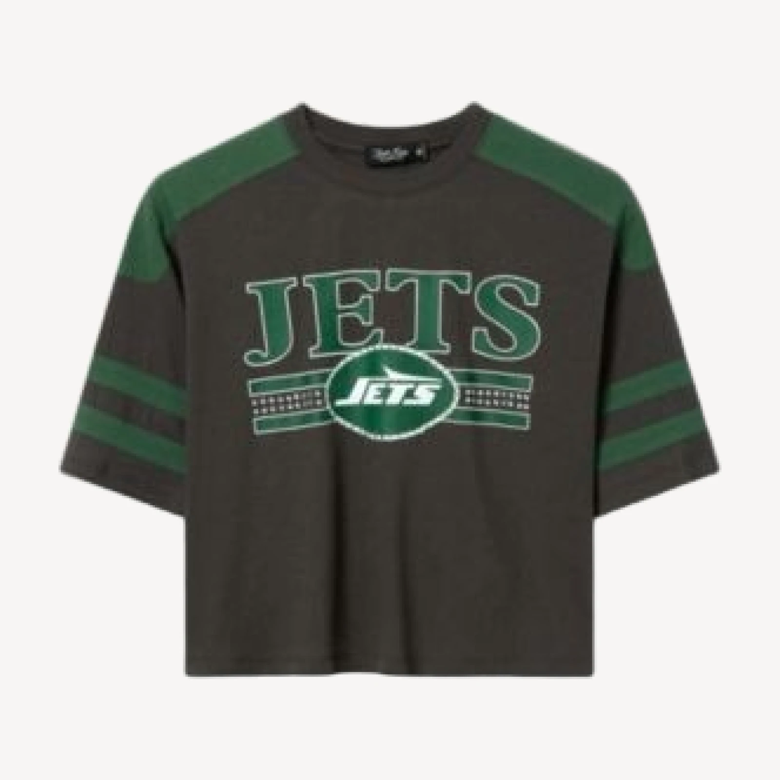 Junk Food Clothing Women's New York Jets Striped Bling Crop Tee
