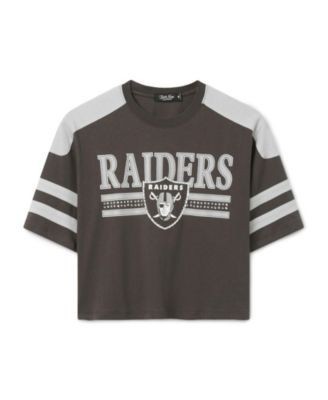 Junk Food Clothing Women's Las Vegas Raiders Striped Bling Crop Tee