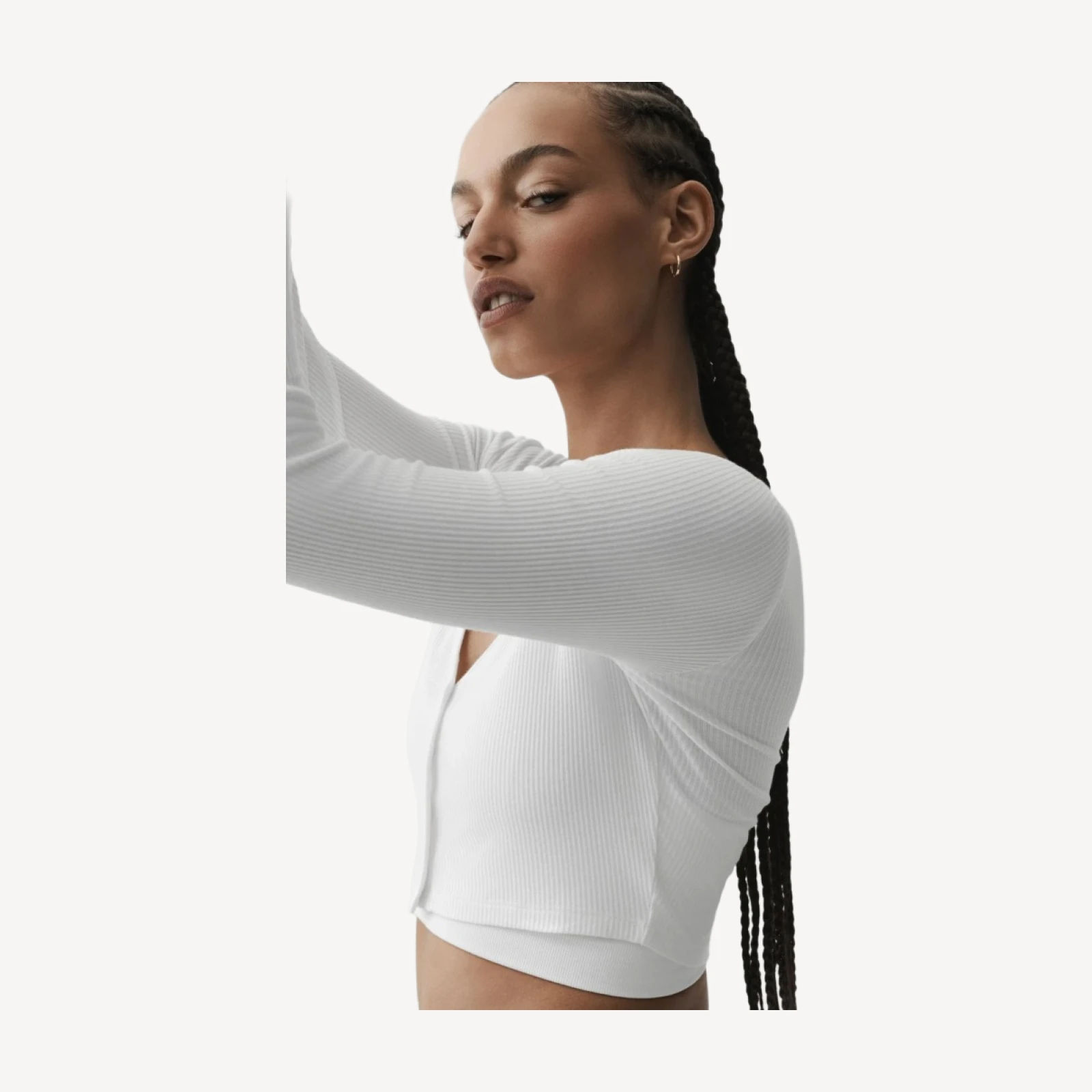 Ribbed Cropped Whisper Cardigan - White