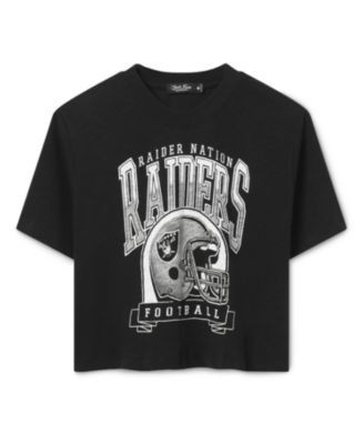 Junk Food Clothing Women's Las Vegas Raiders Helmet Mock Neck Crop Tee