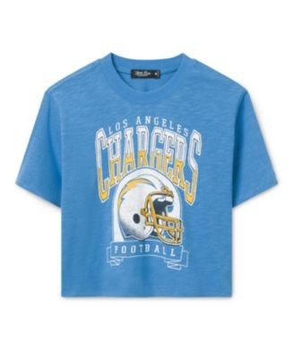 Junk Food Clothing Women's Los Angeles Chargers Helmet Mock Neck Crop Tee