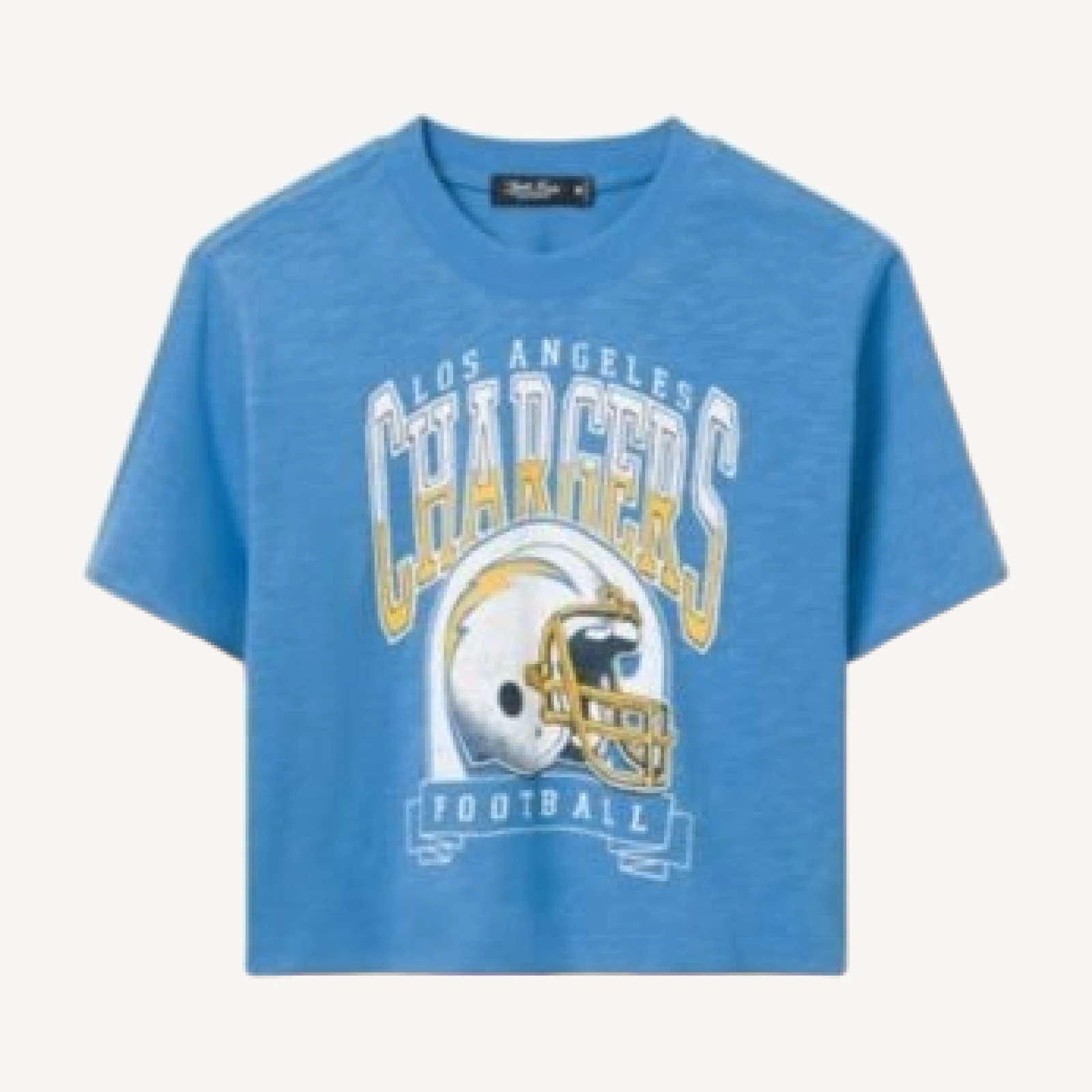Junk Food Clothing Women's Los Angeles Chargers Helmet Mock Neck Crop Tee