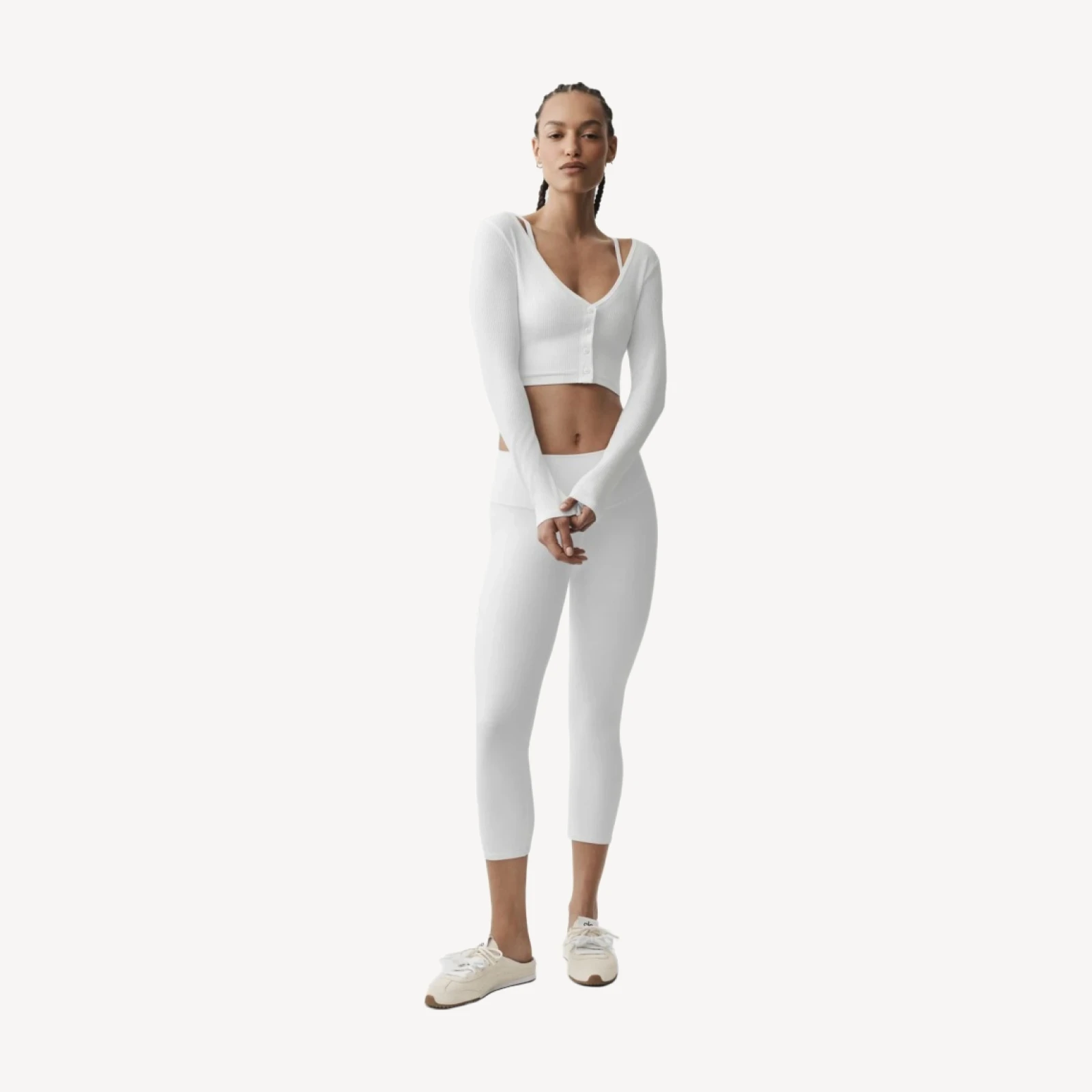 Ribbed Cropped Whisper Cardigan - White