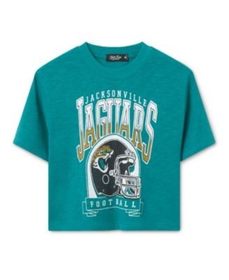 Junk Food Clothing Women's Jacksonville Jaguars Helmet Mock Neck Crop Tee