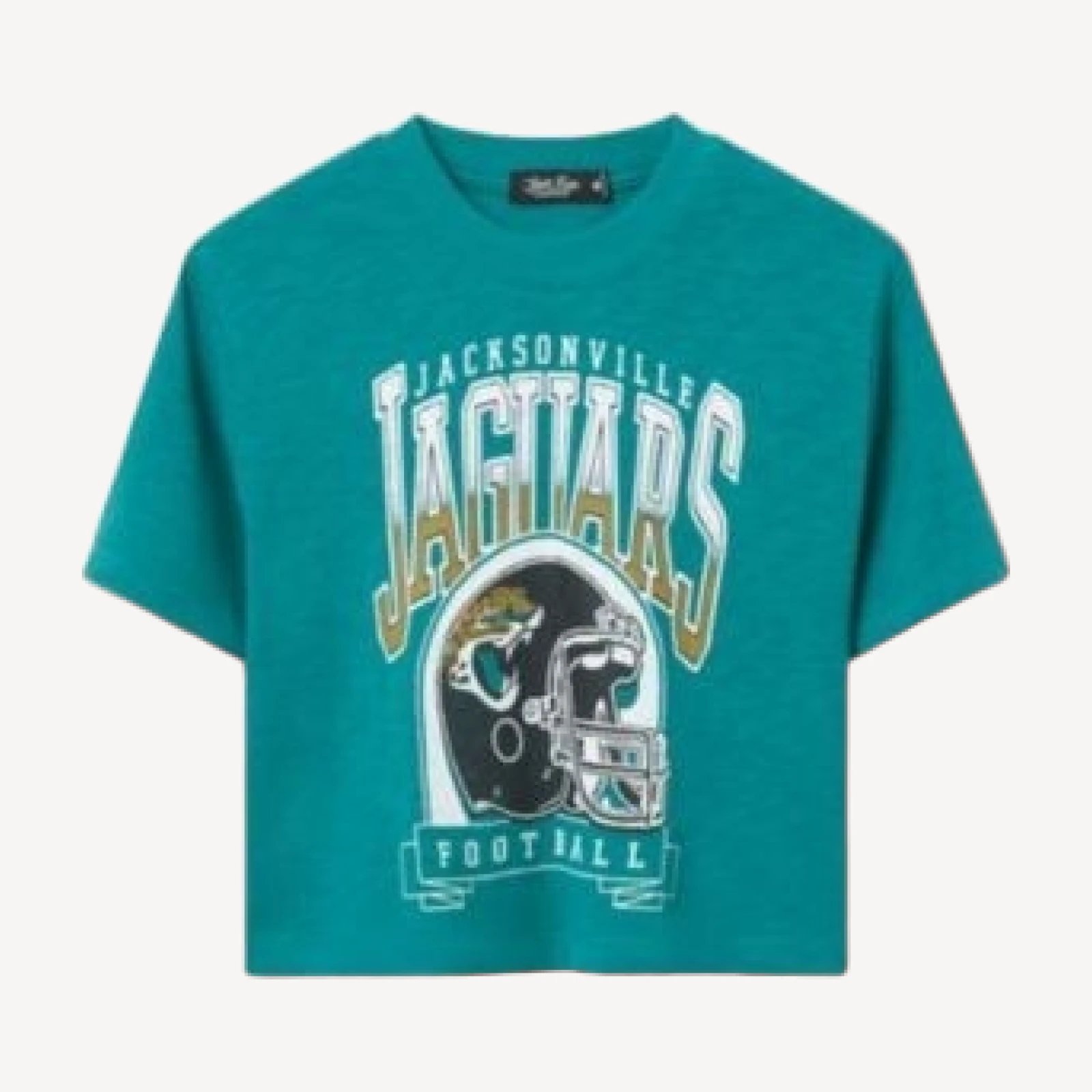 Junk Food Clothing Women's Jacksonville Jaguars Helmet Mock Neck Crop Tee