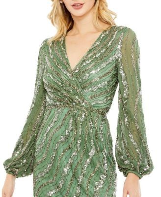 Mac Duggal Embellished Long Sleeve Midi Dress