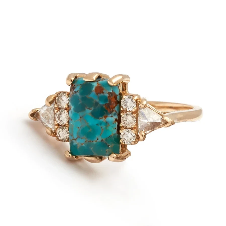 Stardust Turquoise Bea Ring - Yellow Gold, Champagne & White Diamonds
