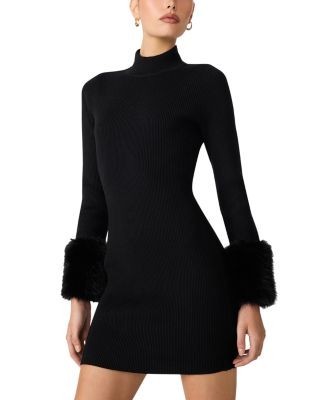 Steve Madden Riello Faux Fur Trim Rib Knit Mini Dress