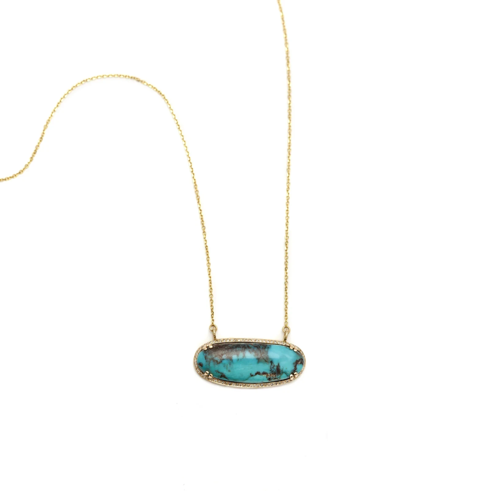 Diamond Dusted Turquoise Amulet Necklace - Yellow Gold & Grey Diamonds
