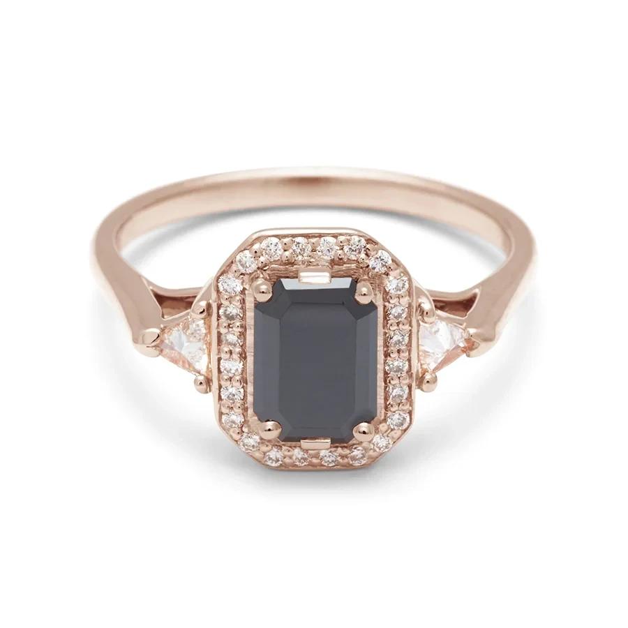 Bea Halo Ring - 14k Gold & Black Diamond (7x5mm)
