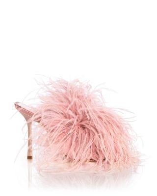 Stuart Weitzman Women's Boa 100 Satin Feather Trimmed Mules