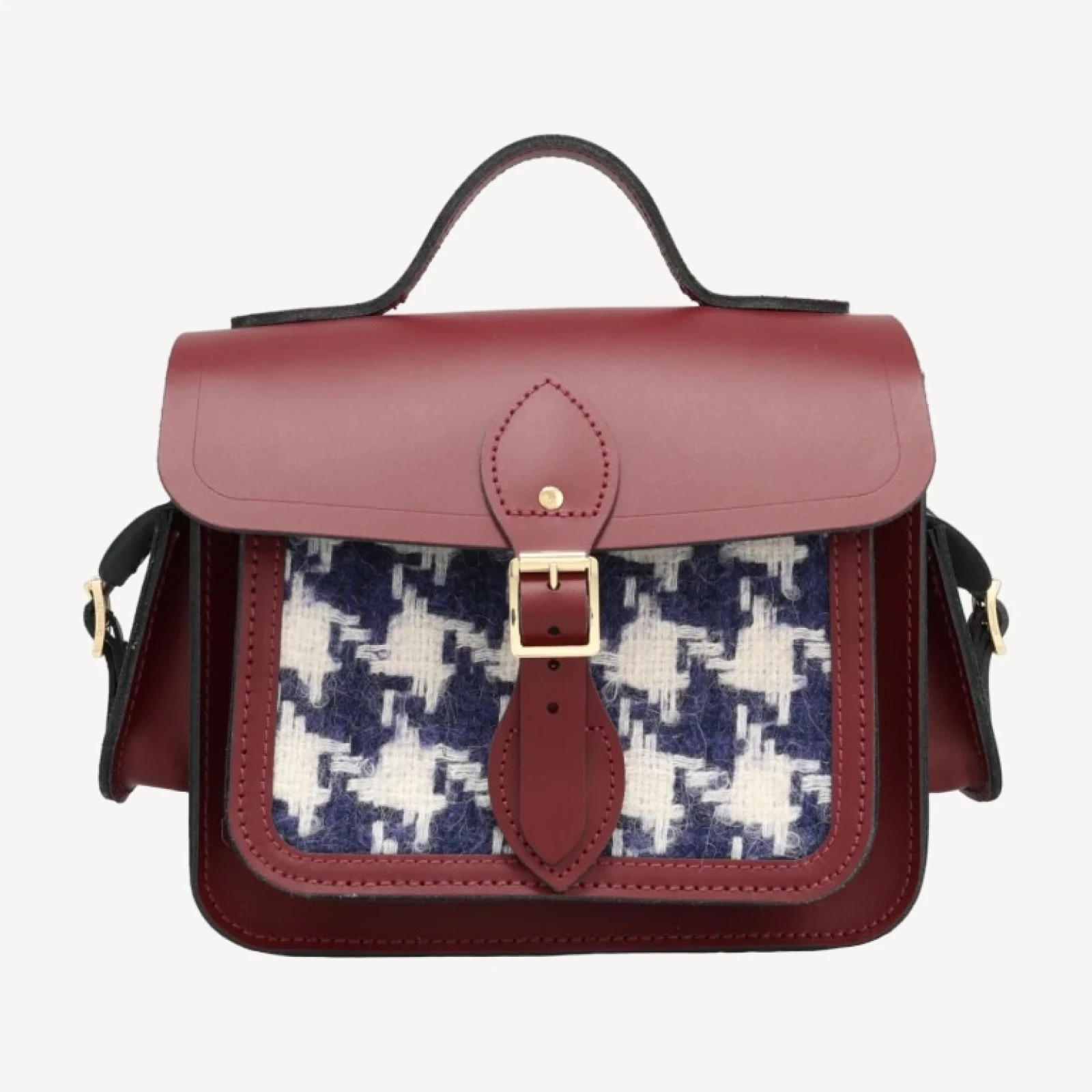 The Traveller - Oversized Blue Houndstooth and Oxblood
