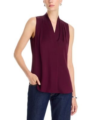 Kobi Halperin Mila Sleeveless V Neck Pleated Silk Blouse