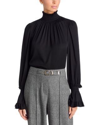 Kobi Halperin Maxine Silk Blend Smocked Trim Blouse