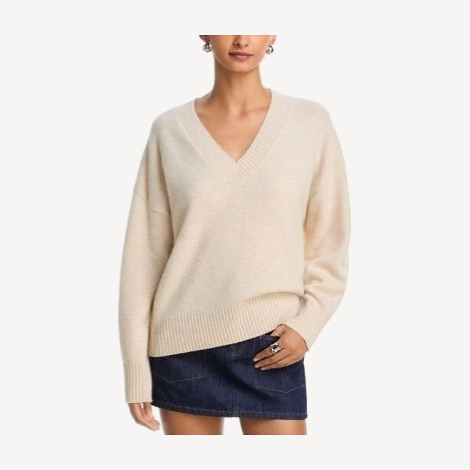 Aqua Cashmere V Neck Drop Shoulder Sweater - Exclusive