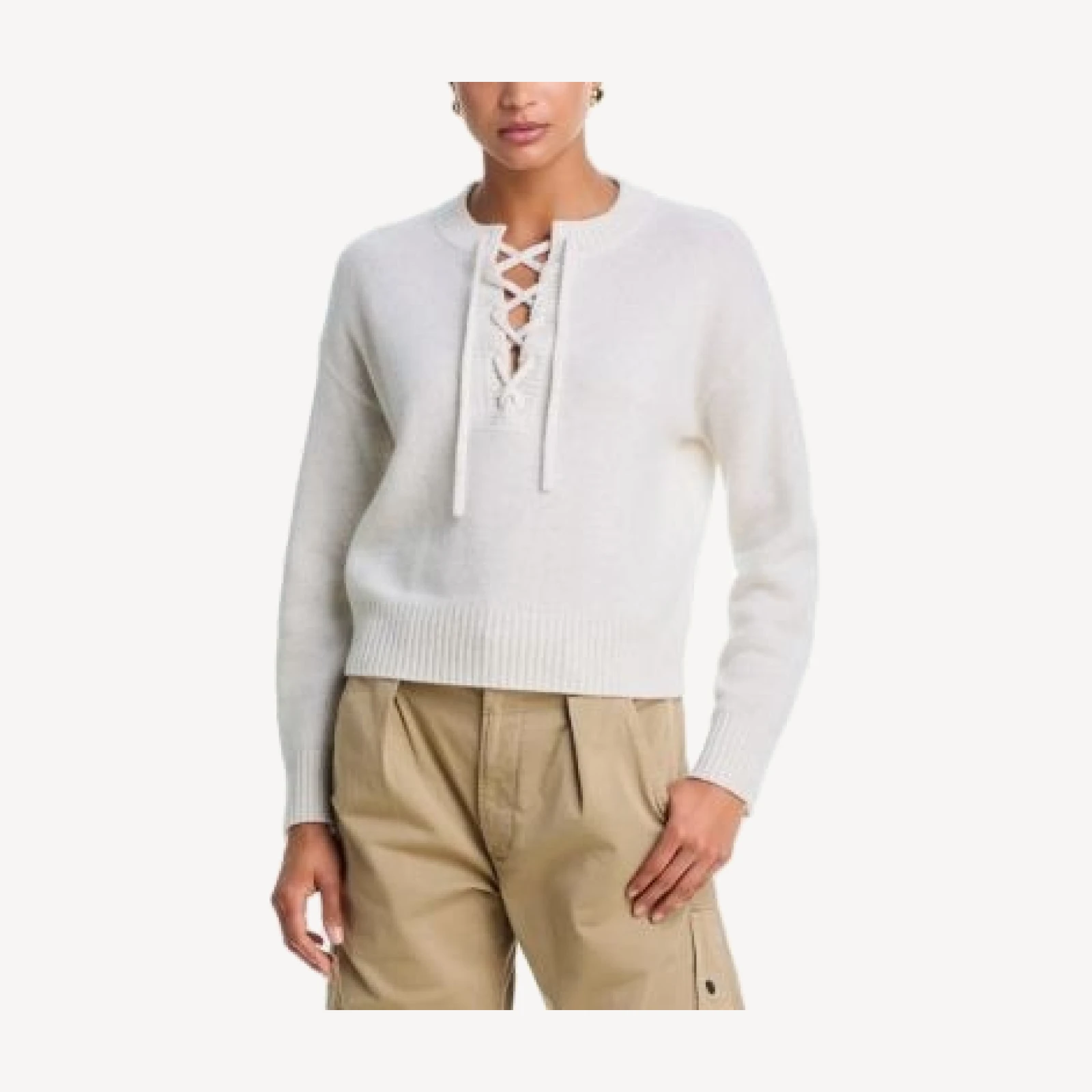 Aqua Cashmere Drop Shoulder Lace Up Sweater - Exclusive