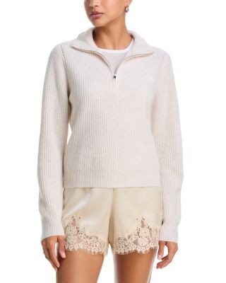 Aqua 100% Cashmere Zip Neck Sweater - Exclusive