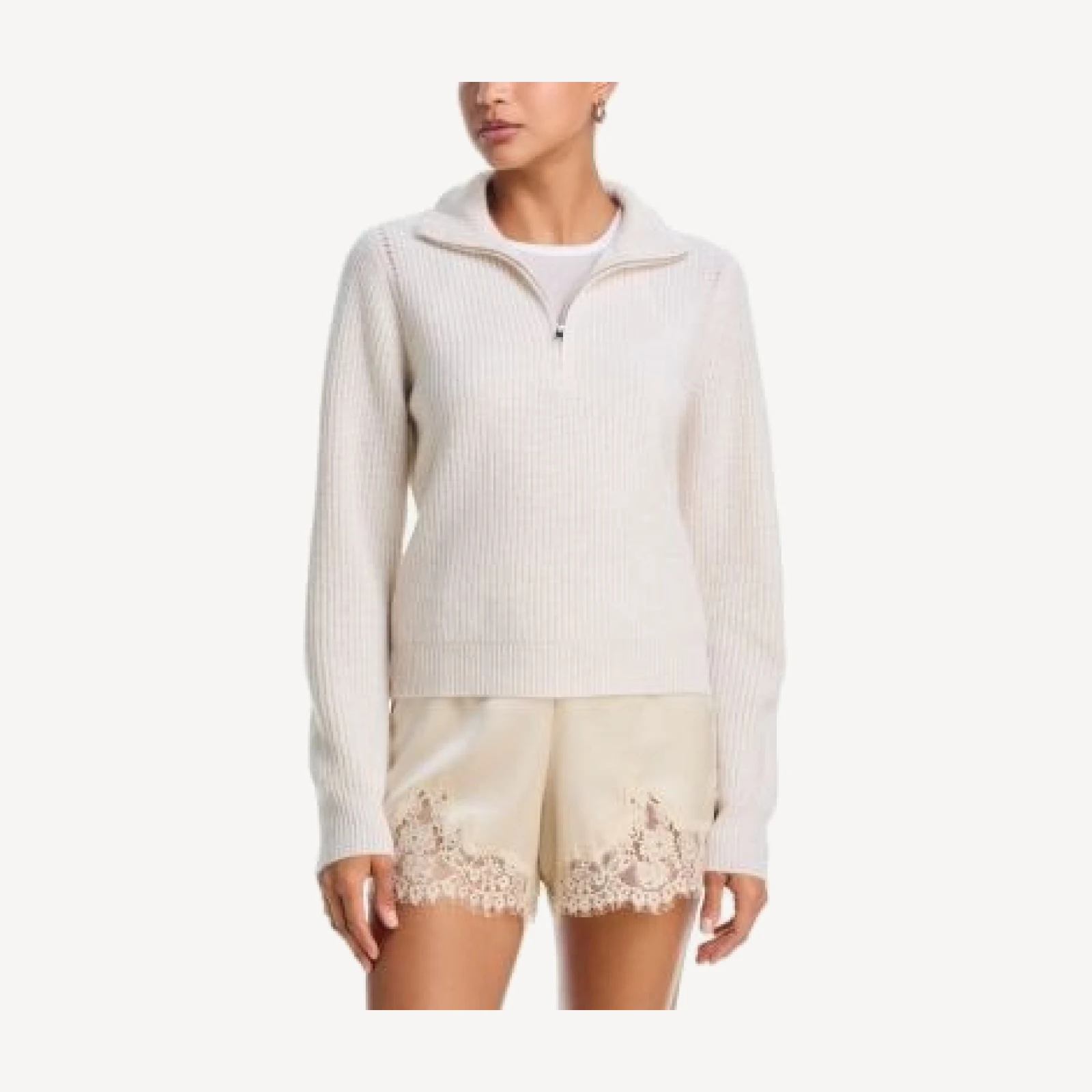 Aqua 100% Cashmere Zip Neck Sweater - Exclusive