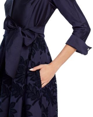 Teri Jon by Rickie Freeman Floral Eyelet Collared Midi Dress