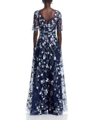 Teri Jon by Rickie Freeman Floral Embroidered Gown