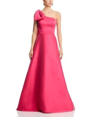 Teri Jon by Rickie Freeman Mikado Bow One Shoulder Gown