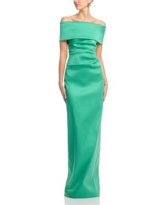 Teri Jon by Rickie Freeman Off Shoulder Mikado Column Gown