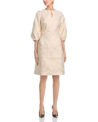 Teri Jon by Rickie Freeman Metallic Jacquard Three Quarter Sleeve Dress