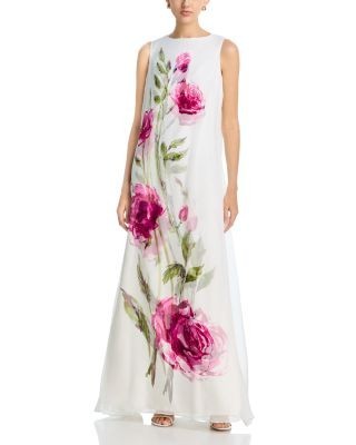 Teri Jon by Rickie Freeman Digital Flower Print Crepe Dress