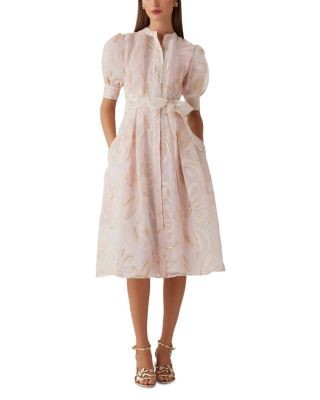Teri Jon by Rickie Freeman Metallic Organza Mandarin Collar Dress