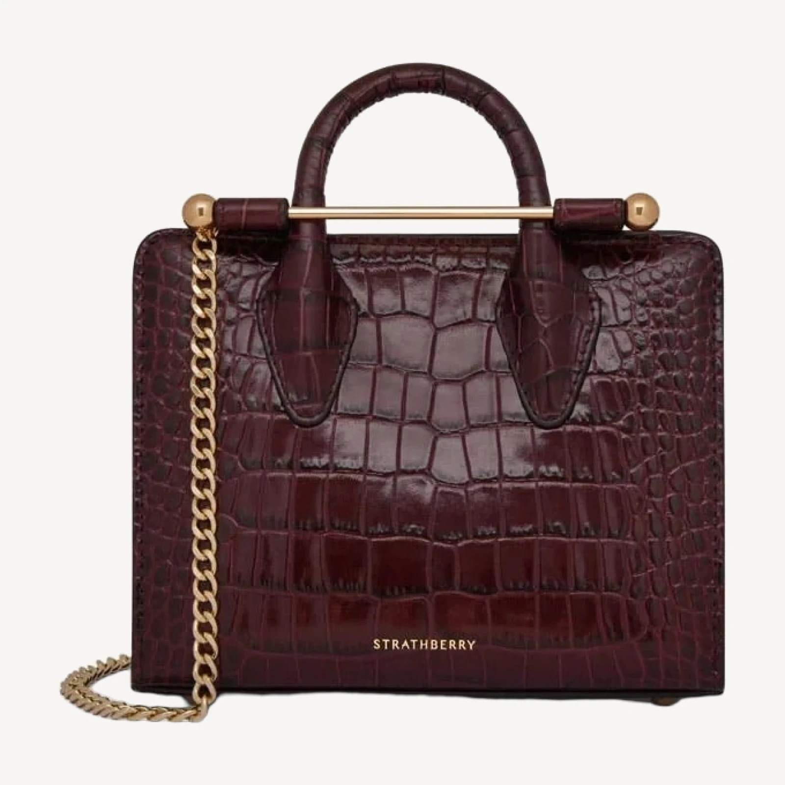 Nano Tote - Croc-Embossed Leather Burgundy