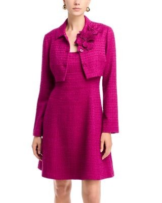 Teri Jon by Rickie Freeman Boucle Flower Corsage Applique Bolero Jacket