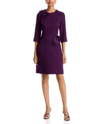 Teri Jon by Rickie Freeman 3D Flower Boucle A Line Dress