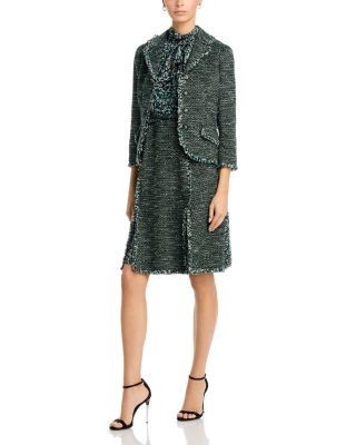 Teri Jon by Rickie Freeman Tweed Chiffon Tie Neck Jacket & Dress Set