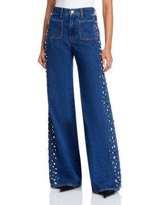 Veronica Beard Kasey Mid Rise Wide Leg Jeans in Stoned Bright Blue