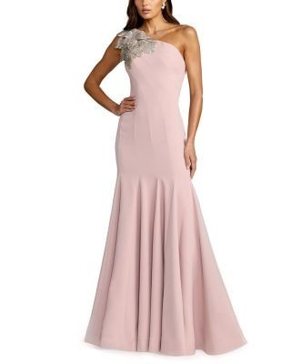 Mac Duggal Petite Crepe One Shoulder Gown With Flower Detail