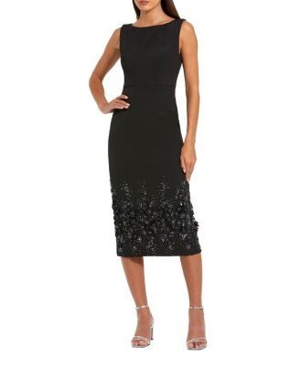 Mac Duggal Crepe Sleeveless Midi Dress with Flower Beading