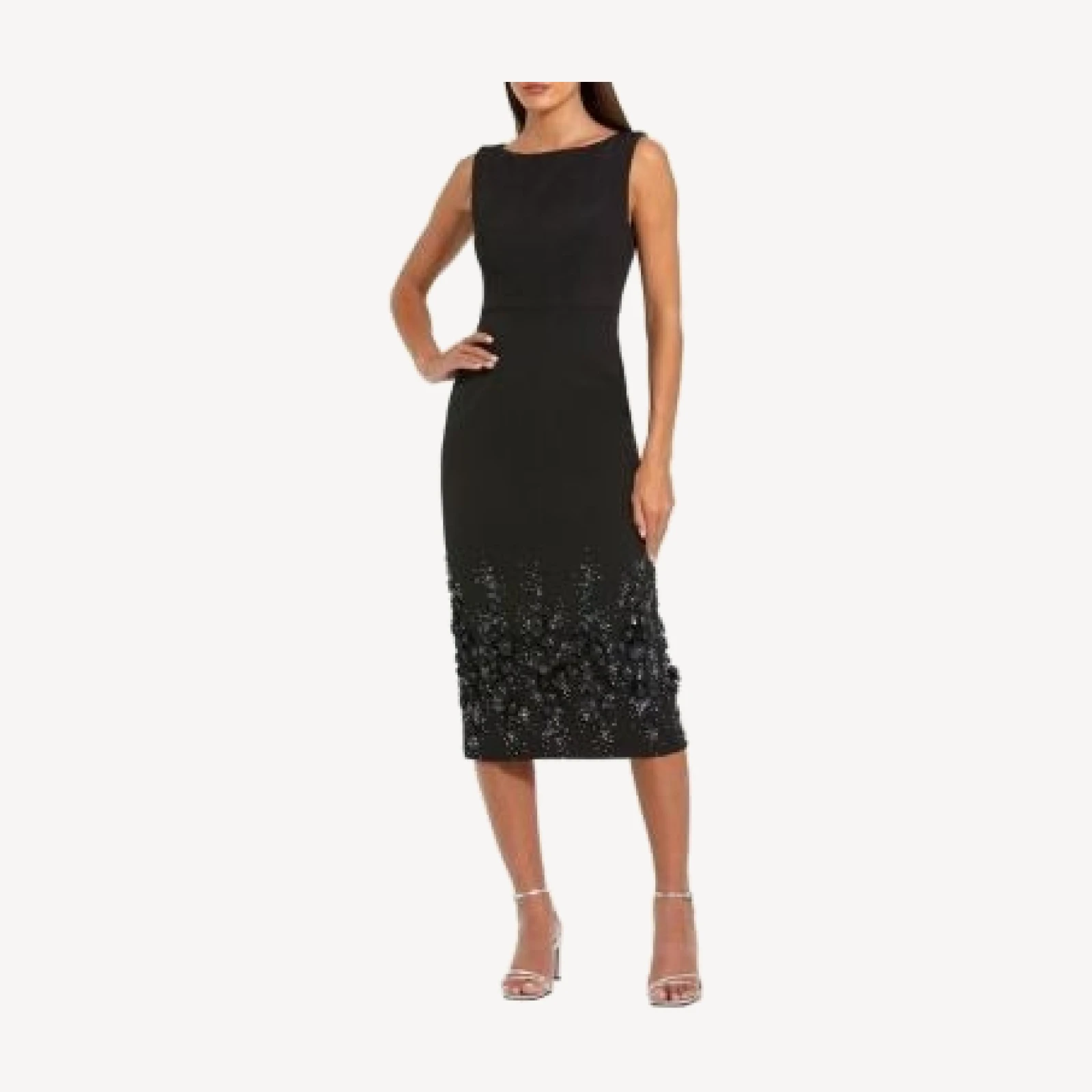Mac Duggal Crepe Sleeveless Midi Dress with Flower Beading