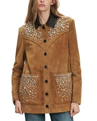 Veronica Beard Shannon Leather Rhinestone Embellished Jacket