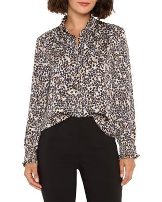 Nic+Zoe Little Leopard Mock Neck Blouse