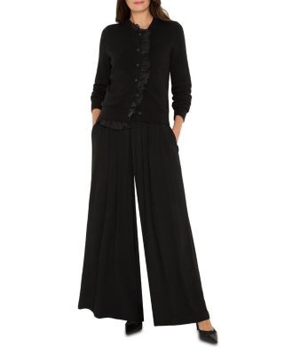 Nic+Zoe Faux Leather Waistband Wide Leg Pants