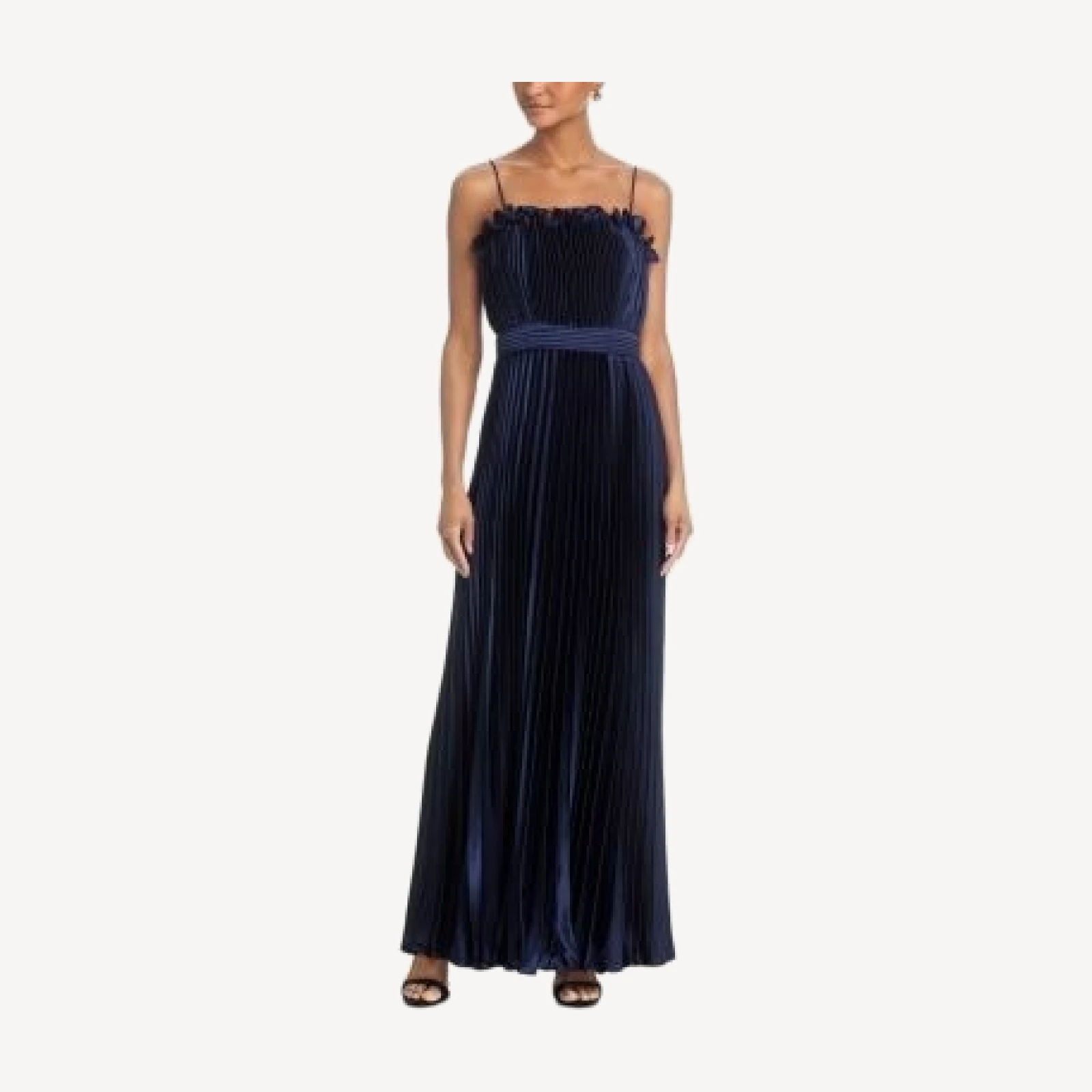 Aqua Long Pleated Spaghetti Strap Gown - Exclusive