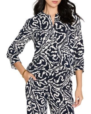 Nic+Zoe Indigo Leaf Double Crepe Top