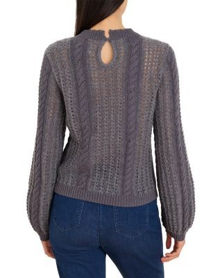 Nic+Zoe Mixed Knit Puff Sleeve Sweater
