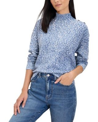 Nic+Zoe Cheetah Print Mock Neck Sweater